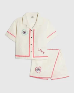 Girls White Embellished Shirt And Skort Set