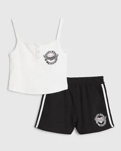 Girls White Embroidered Angel Tank Top Set