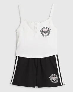 Girls White Embroidered Angel Tank Top Set