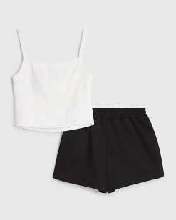 Girls White Embroidered Angel Tank Top Set