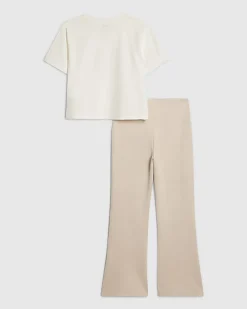 Girls White Flared Faux Suede Trousers Set