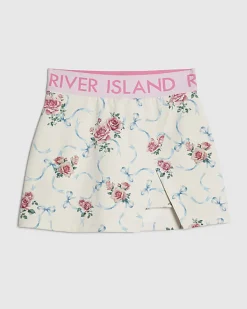 Girls White Floral Active Skort