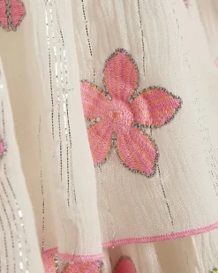 Girls White Floral Embroidered Scallop Dress