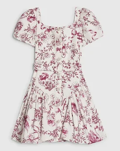Girls White Floral Printed Dress