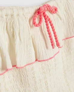 Girls White Frill Trousers Set