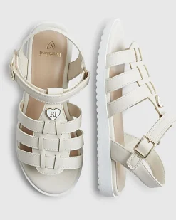 Girls White Heart Caged Sandals