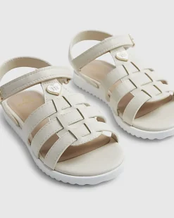 Girls White Heart Caged Sandals