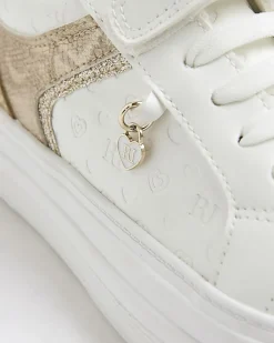 Girls White Heart Embossed Trainers