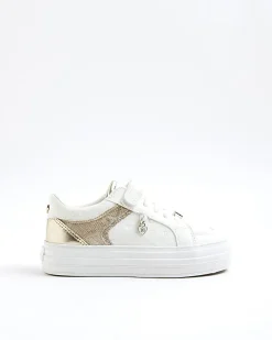 Girls White Heart Embossed Trainers