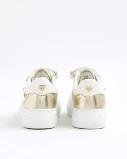 Girls White Heart Embossed Trainers