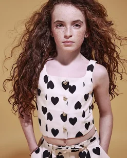 Girls White Heart Print Top