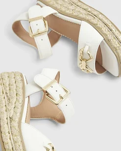 Girls White Heart Snaffle Wedge Sandals