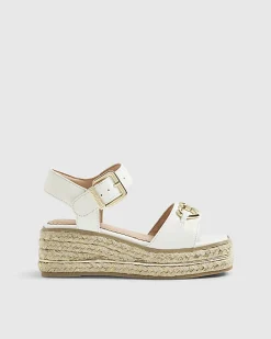 Girls White Heart Snaffle Wedge Sandals