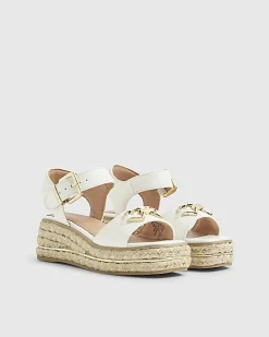 Girls White Heart Snaffle Wedge Sandals