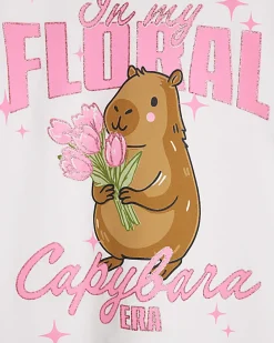 Girls White In My Floral Capybara Era T-Shirt
