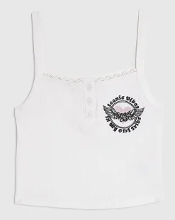 Girls White Lace Button Up Tank Top