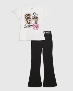 Girls White Leopard 67 T-Shirt Set