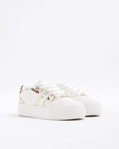 Girls White Leopard Charm Trainers