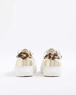 Girls White Leopard Charm Trainers
