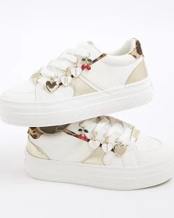 Girls White Leopard Charm Trainers