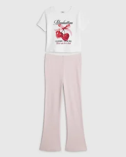 Girls White Manhattan Cherry T-Shirt Set