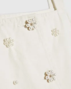 Girls White Pearl Waistcoat And Skirt Set