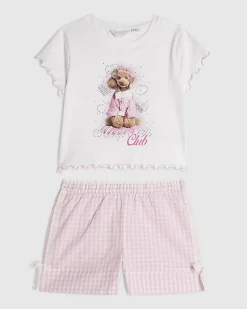 Girls White Puppy Gingham Pyjamas