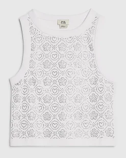 Girls White RI Diamante Tank Top