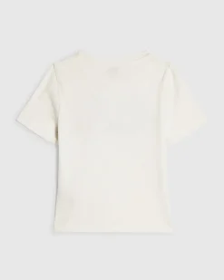 Girls White Ribbed Butterfly T-Shirt