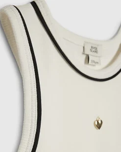 Girls White Ribbed Charm Tank Top