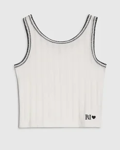 Girls White Ribbed Contrast Tank Top