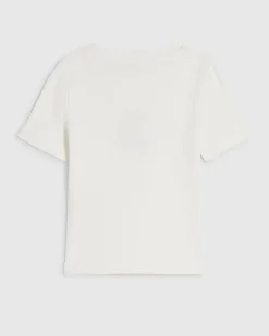 Girls White Ribbed Embellished Cherry T-Shirt