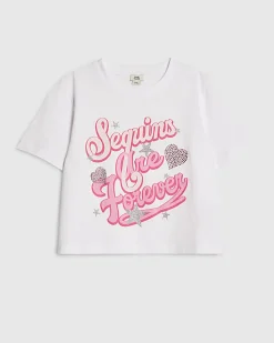 Girls White Sequins Are Forever Boxy T-shirt