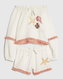 Girls White Shell Shorts Set