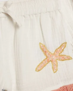 Girls White Shell Shorts Set