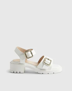 Girls White Snake Buckle Sandals