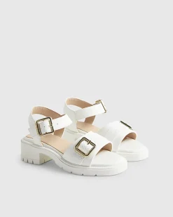 Girls White Snake Buckle Sandals