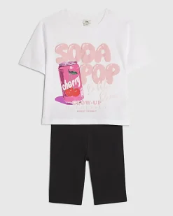 Girls White Soda Pop Cycle Shorts Set