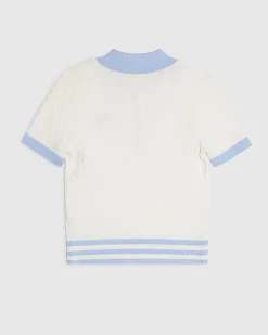Girls White Stripe Cherry Bow Polo Shirt
