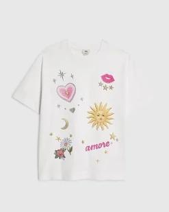 Girls White Sun Badge Icons T-Shirt