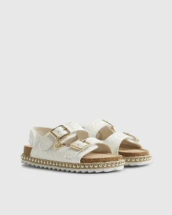 Girls White Weave Buckle Footbed Sandals