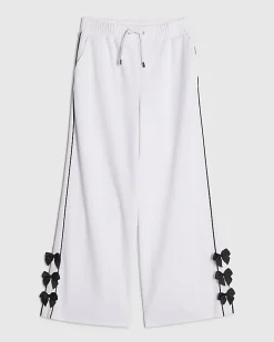 Girls White Wide Leg Bow Side Stripe Trousers