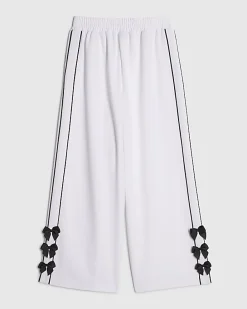 Girls White Wide Leg Bow Side Stripe Trousers