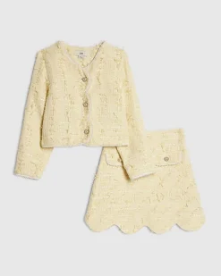 Girls Yellow Boucle Jacket And Skirt Set