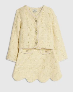 Girls Yellow Boucle Jacket And Skirt Set