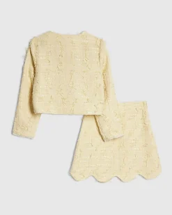 Girls Yellow Boucle Jacket And Skirt Set
