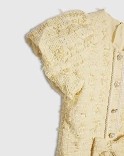 Girls Yellow Bow Boucle Pearl Dress
