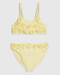 Girls Yellow 3D Flower Bikini Set