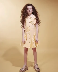 Girls Yellow 3D Flower Dress