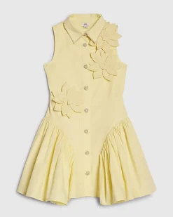 Girls Yellow 3D Flower Dress